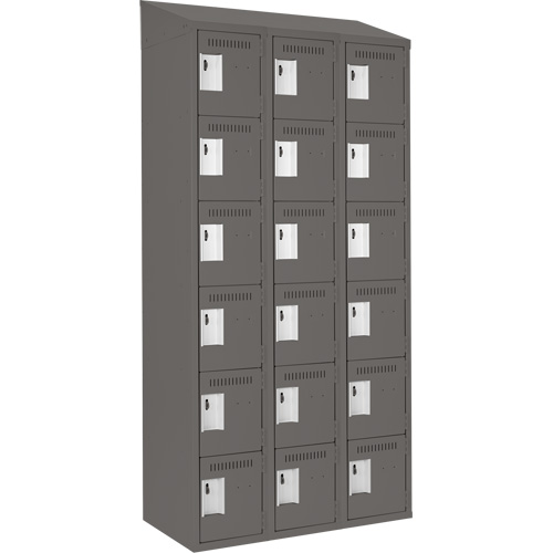 Clean Line Lockerette, 6 -tier, Bank of 3, 36" x 18" x 78", Steel, Charcoal, Rivet (Assembled) Sécurité Médic