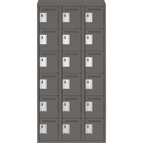 Clean Line Lockerette, 6 -tier, Bank of 3, 36" x 18" x 78", Steel, Charcoal, Rivet (Assembled) Sécurité Médic