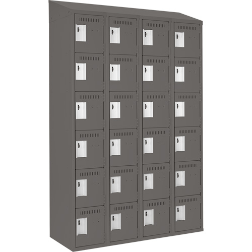 Clean Line Lockerette, 6 -tier, Bank of 4, 48" x 18" x 78", Steel, Charcoal, Rivet (Assembled) Sécurité Médic