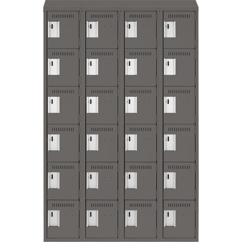 Clean Line Lockerette, 6 -tier, Bank of 4, 48" x 18" x 78", Steel, Charcoal, Rivet (Assembled) Sécurité Médic