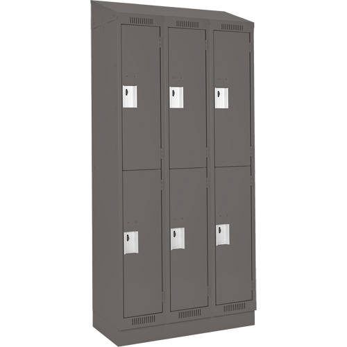 Clean Line Lockers, 2 -tier, Bank of 3, 36" x 18" x 82", Steel, Charcoal, Rivet (Assembled) Sécurité Médic