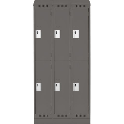 Clean Line Lockers, 2 -tier, Bank of 3, 36" x 18" x 82", Steel, Charcoal, Rivet (Assembled) Sécurité Médic