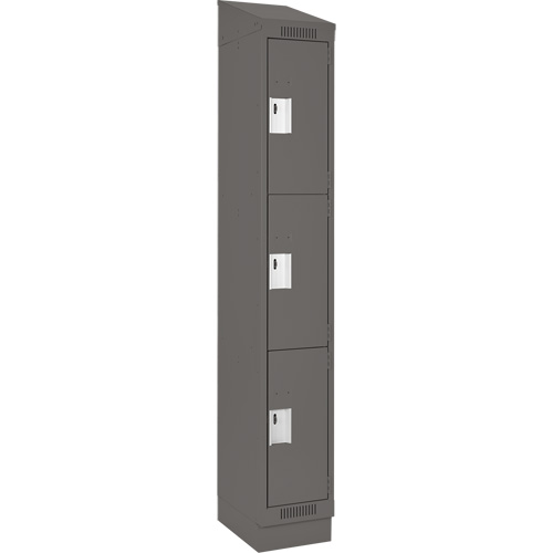 Clean Line Lockers, 3 -tier, 12" x 18" x 82", Steel, Charcoal, Rivet (Assembled) Sécurité Médic