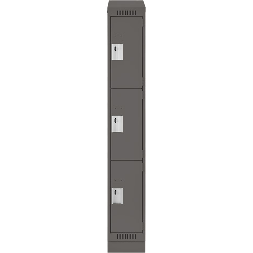 Clean Line Lockers, 3 -tier, 12" x 18" x 82", Steel, Charcoal, Rivet (Assembled) Sécurité Médic