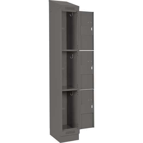 Clean Line Lockers, 3 -tier, Bank of 4, 48" x 18" x 82", Steel, Charcoal, Rivet (Assembled) Sécurité Médic