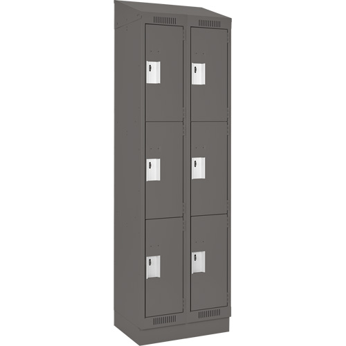 Clean Line Lockers, 3 -tier, Bank of 2, 24" x 18" x 82", Steel, Charcoal, Rivet (Assembled) Sécurité Médic