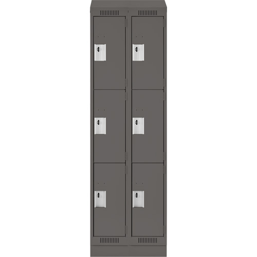 Clean Line Lockers, 3 -tier, Bank of 2, 24" x 18" x 82", Steel, Charcoal, Rivet (Assembled) Sécurité Médic