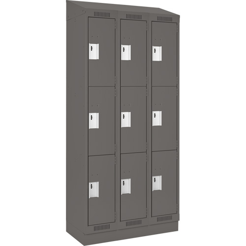 Clean Line Lockers, 3 -tier, Bank of 3, 36" x 18" x 82", Steel, Charcoal, Rivet (Assembled) Sécurité Médic