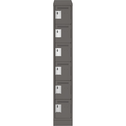 Clean Line Lockerette, 6 -tier, 12" x 18" x 82", Steel, Charcoal, Rivet (Assembled) Sécurité Médic