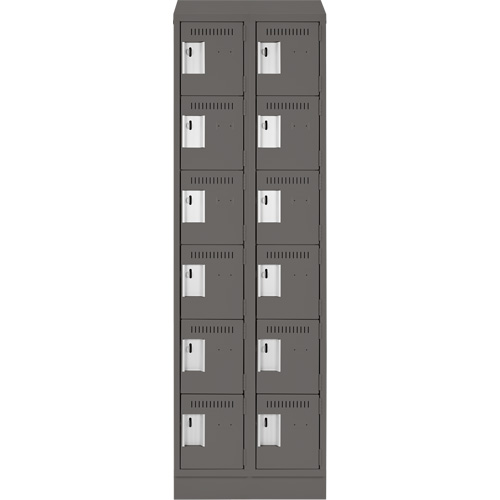 Clean Line Lockerette, 6 -tier, Bank of 2, 24" x 18" x 82", Steel, Charcoal, Rivet (Assembled) Sécurité Médic