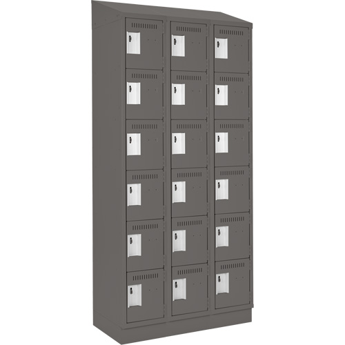 Clean Line Lockerette, 6 -tier, Bank of 3, 36" x 18" x 82", Steel, Charcoal, Rivet (Assembled) Sécurité Médic