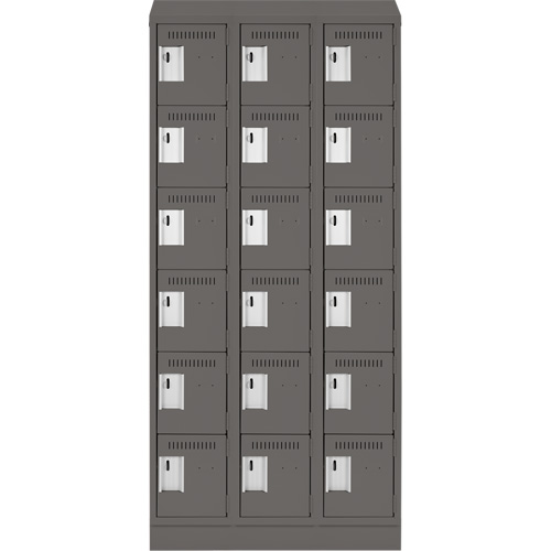 Clean Line Lockerette, 6 -tier, Bank of 3, 36" x 18" x 82", Steel, Charcoal, Rivet (Assembled) Sécurité Médic