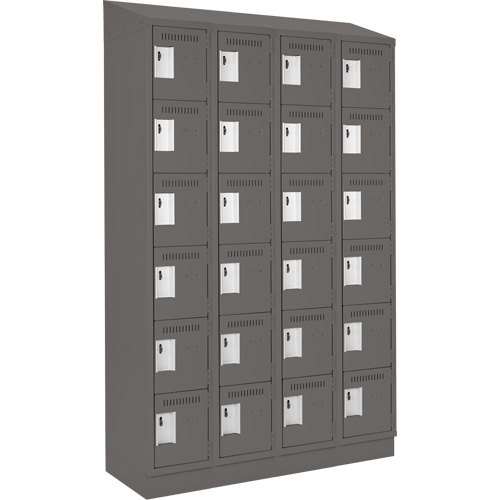 Clean Line Lockerette, 6 -tier, Bank of 4, 48" x 18" x 82", Steel, Charcoal, Rivet (Assembled) Sécurité Médic
