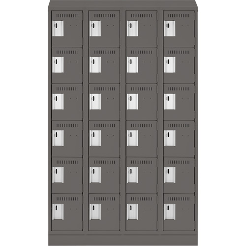 Clean Line Lockerette, 6 -tier, Bank of 4, 48" x 18" x 82", Steel, Charcoal, Rivet (Assembled) Sécurité Médic