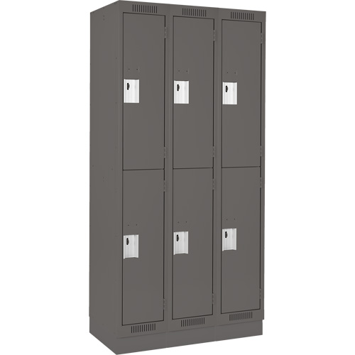 Clean Line Lockers, 2 -tier, Bank of 3, 36" x 18" x 76", Steel, Charcoal, Rivet (Assembled) Sécurité Médic