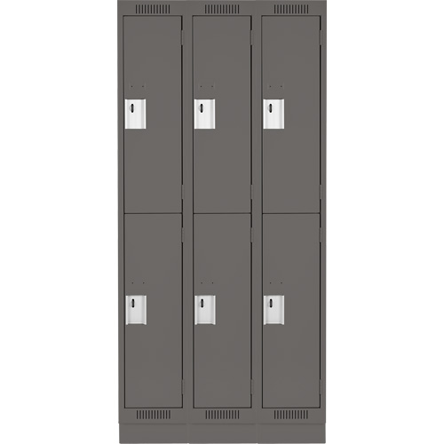 Clean Line Lockers, 2 -tier, Bank of 3, 36" x 18" x 76", Steel, Charcoal, Rivet (Assembled) Sécurité Médic