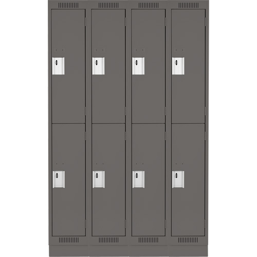 Clean Line Lockers, 2 -tier, Bank of 4, 48" x 18" x 76", Steel, Charcoal, Rivet (Assembled) Sécurité Médic