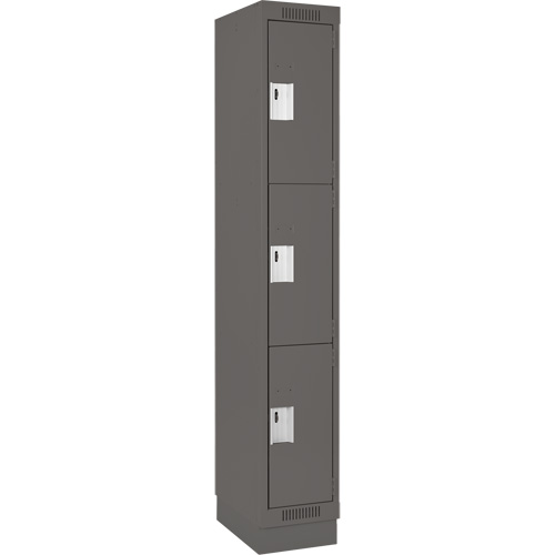 Clean Line Lockers, 3 -tier, 12" x 18" x 76", Steel, Charcoal, Rivet (Assembled) Sécurité Médic