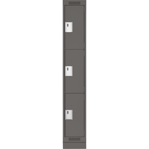 Clean Line Lockers, 3 -tier, 12" x 18" x 76", Steel, Charcoal, Rivet (Assembled) Sécurité Médic