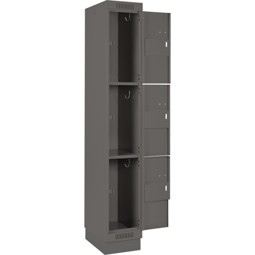 Clean Line Lockers, 3 -tier, Bank of 4, 48" x 18" x 76", Steel, Charcoal, Rivet (Assembled) Sécurité Médic