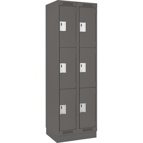Clean Line Lockers, 3 -tier, Bank of 2, 24" x 18" x 76", Steel, Charcoal, Rivet (Assembled) Sécurité Médic