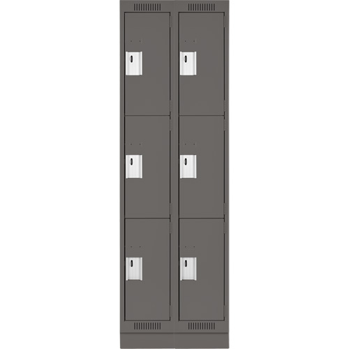 Clean Line Lockers, 3 -tier, Bank of 2, 24" x 18" x 76", Steel, Charcoal, Rivet (Assembled) Sécurité Médic
