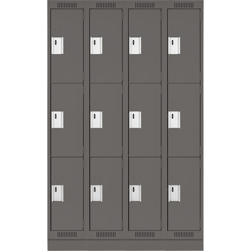 Clean Line Lockers, 3 -tier, Bank of 4, 48" x 18" x 76", Steel, Charcoal, Rivet (Assembled) Sécurité Médic