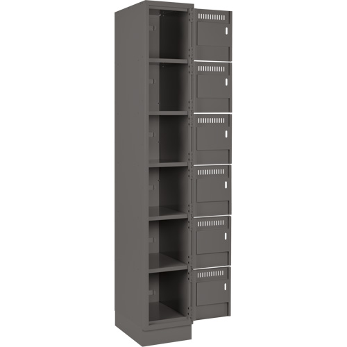 Clean Line Lockerette, 6 -tier, Bank of 4, 48" x 18" x 76", Steel, Charcoal, Rivet (Assembled) Sécurité Médic
