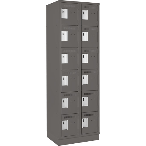 Clean Line Lockerette, 6 -tier, Bank of 2, 24" x 18" x 76", Steel, Charcoal, Rivet (Assembled) Sécurité Médic