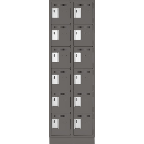 Clean Line Lockerette, 6 -tier, Bank of 2, 24" x 18" x 76", Steel, Charcoal, Rivet (Assembled) Sécurité Médic