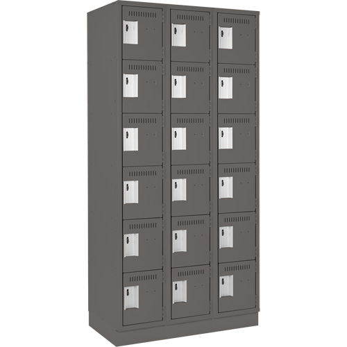 Clean Line Lockerette, 6 -tier, Bank of 3, 36" x 18" x 76", Steel, Charcoal, Rivet (Assembled) Sécurité Médic