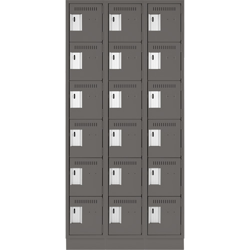 Clean Line Lockerette, 6 -tier, Bank of 3, 36" x 18" x 76", Steel, Charcoal, Rivet (Assembled) Sécurité Médic