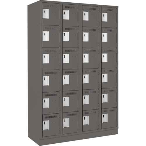 Clean Line Lockerette, 6 -tier, Bank of 4, 48" x 18" x 76", Steel, Charcoal, Rivet (Assembled) Sécurité Médic
