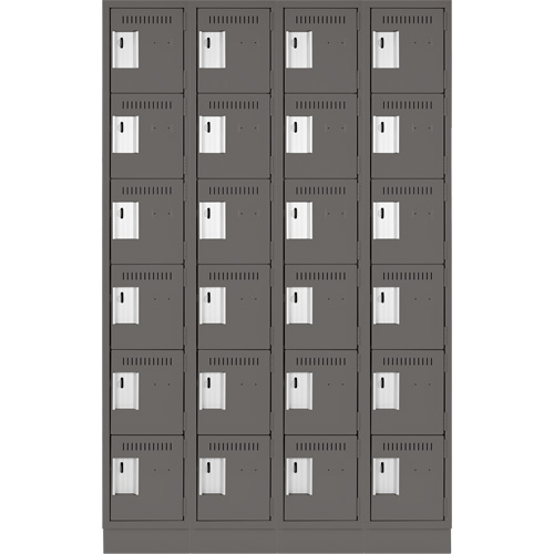 Clean Line Lockerette, 6 -tier, Bank of 4, 48" x 18" x 76", Steel, Charcoal, Rivet (Assembled) Sécurité Médic