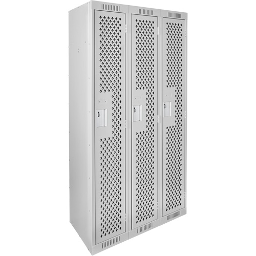 Clean Line Lockers, Bank of 3, 36" x 12" x 72", Steel, Grey, Rivet (Assembled), Perforated Sécurité Médic