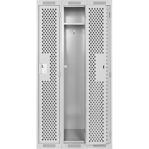 Clean Line Lockers, Bank of 3, 36" x 12" x 72", Steel, Grey, Rivet (Assembled), Perforated Sécurité Médic