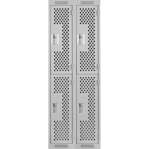 Clean Line Lockers, 2 -tier, Bank of 2, 24" x 12" x 72", Steel, Grey, Rivet (Assembled), Perforated Sécurité Médic