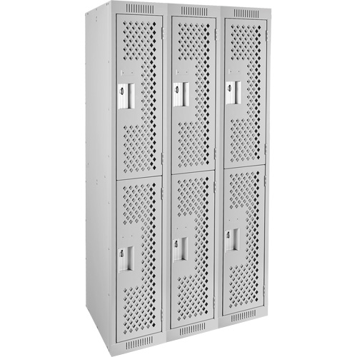 Clean Line Lockers, 2 -tier, Bank of 3, 36" x 12" x 72", Steel, Grey, Rivet (Assembled), Perforated Sécurité Médic