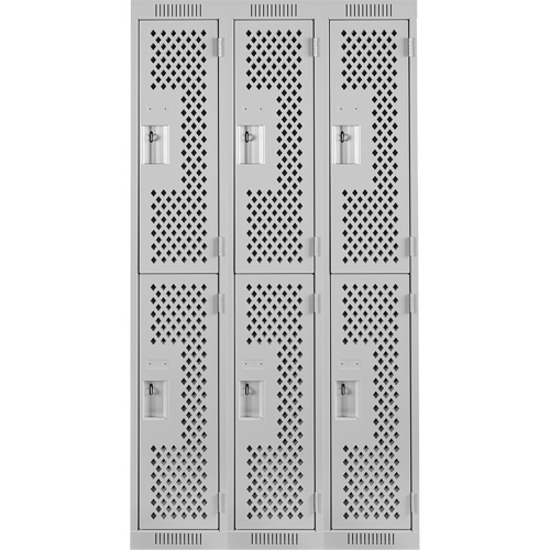 Clean Line Lockers, 2 -tier, Bank of 3, 36" x 12" x 72", Steel, Grey, Rivet (Assembled), Perforated Sécurité Médic