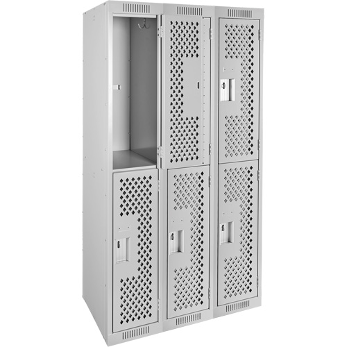 Clean Line Lockers, 2 -tier, Bank of 3, 36" x 12" x 72", Steel, Grey, Rivet (Assembled), Perforated Sécurité Médic