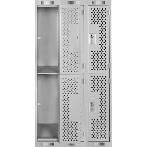 Clean Line Lockers, 2 -tier, Bank of 3, 36" x 12" x 72", Steel, Grey, Rivet (Assembled), Perforated Sécurité Médic