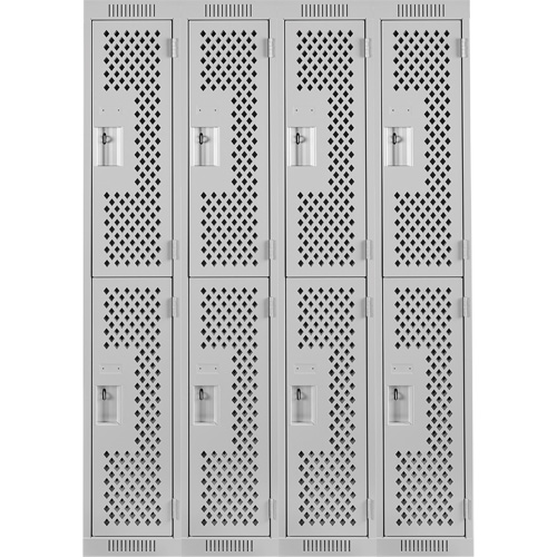 Clean Line Lockers, 2 -tier, Bank of 4, 48" x 12" x 72", Steel, Grey, Rivet (Assembled), Perforated Sécurité Médic