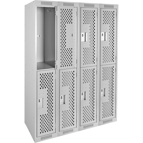 Clean Line Lockers, 2 -tier, Bank of 4, 48" x 12" x 72", Steel, Grey, Rivet (Assembled), Perforated Sécurité Médic