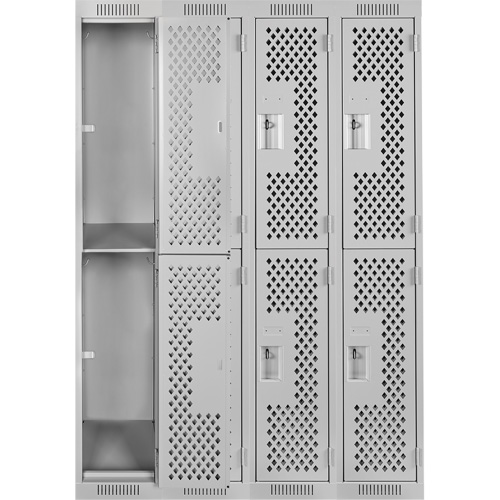 Clean Line Lockers, 2 -tier, Bank of 4, 48" x 12" x 72", Steel, Grey, Rivet (Assembled), Perforated Sécurité Médic