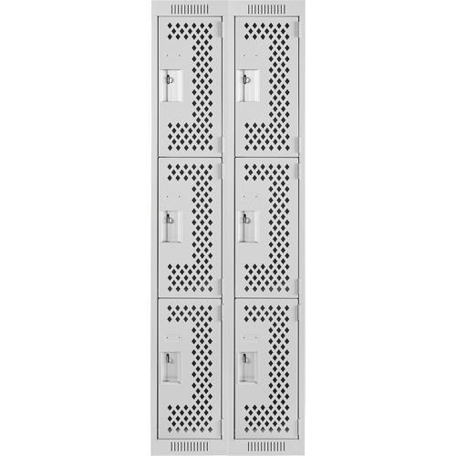 Casiers Clean Line, 3 niveaux, Bloc de 2, 24" x 12" x 72", Acier, Gris, Rivet (assembl&eacute;), Perfor&eacute; Sécurité Médic