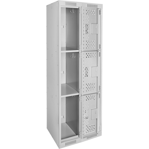 Casiers Clean Line, 3 niveaux, Bloc de 2, 24" x 12" x 72", Acier, Gris, Rivet (assembl&eacute;), Perfor&eacute; Sécurité Médic