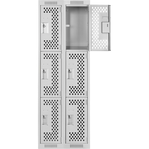 Casiers Clean Line, 3 niveaux, Bloc de 2, 24" x 12" x 72", Acier, Gris, Rivet (assembl&eacute;), Perfor&eacute; Sécurité Médic