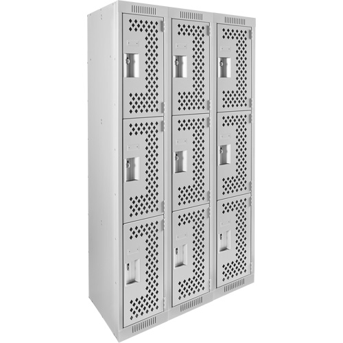 Casiers Clean Line, 3 niveaux, Bloc de 3, 36" x 12" x 72", Acier, Gris, Rivet (assembl&eacute;), Perfor&eacute; Sécurité Médic