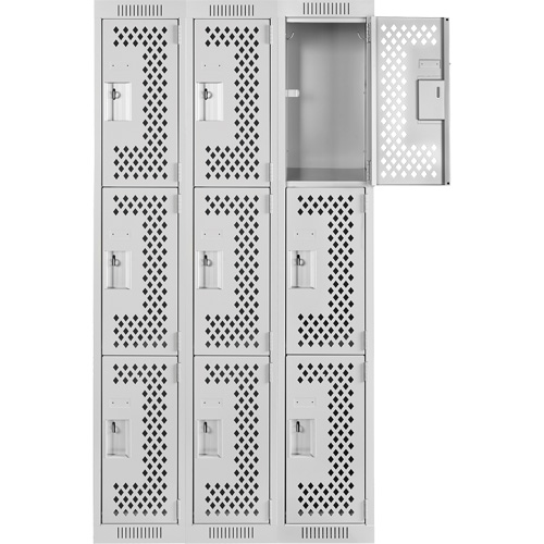 Casiers Clean Line, 3 niveaux, Bloc de 3, 36" x 12" x 72", Acier, Gris, Rivet (assembl&eacute;), Perfor&eacute; Sécurité Médic