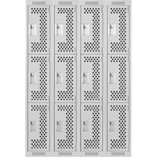Casiers Clean Line, 3 niveaux, Bloc de 4, 48" x 12" x 72", Acier, Gris, Rivet (assembl&eacute;), Perfor&eacute; Sécurité Médic